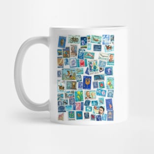 Blue postage stamps from all over the world Mug